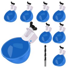 Darcvds 프로페셔널 치킨 워터러 컵 블루 라지 워터피더 8팩 장착 구멍 오프너가 있는 오리 병아리 거위 튀르키예 토끼 새에게 적합한 티 피팅 가금류 워터러.