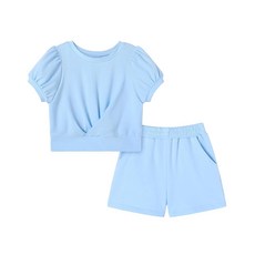SANMIO 유아 여아 의류 2026 여름 투피스 의상 짧은 퍼프 슬리브 티셔츠 및 반바지 세트 사이즈 만 4~10세 퍼플. 6-7세107445