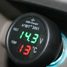 VST 車用USB充電器電壓溫度監測器 3合1多功能監控, 黑, 1個