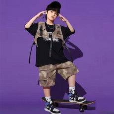 兔巴叮童裝 街舞兒童潮服hiphop童裝架子鼓套裝演出服 嘻哈男童女童表演服 兒童舞蹈服練功服 嘻哈街舞表演服 爵士