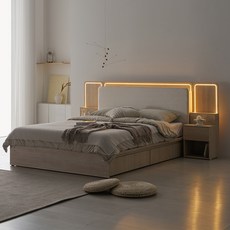 국내제작 인홈 투나잇 LED 2구 서랍 침대 프레임, 네츄럴