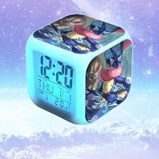 神奇寶貝 寶可夢 鬧鐘 四面不同圖案 LED 七彩夜燈 溫度顯示, 1個, 灰色