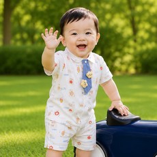 몽실이 블루별타이 반팔우주복
