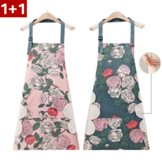 덕스훅 1+1방수 손닦기가능한 플라워 주방앞치마, 1세트, 블루+핑크