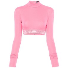 데이비드코마 라인스톤 장식 크롭 탑