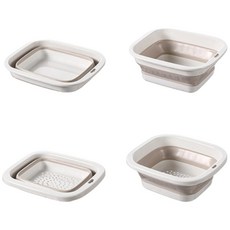 雙層洗菜瀝水籃 可折疊瀝水籃 廚房洗菜籃 多功能瀝水籃, 米白, 1個