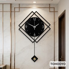 더블 다이아몬드 기하학 미니멀 벽시계 블랙 메탈 프레임 흑백 컬러 다이얼 다이아몬드 펜듈럼 무소음 무브먼트 현관 거실 서재 사무실 장식 모던 미니멀 인더스트리얼 인테리어 시계, Black