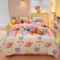 두껍고 따뜻한 짧은 봉제 이불 커버 킹 더블 퀸 사이즈 양면 산호 양털 이불 커버 베갯잇 미포함 겨울, 04 180x200cm 1pc, 12 05