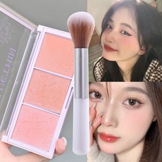 三色腮紅 自然防水元氣啞光細閃高光顯白裸妝修容胭脂, 1個, 【無腮紅單刷子】