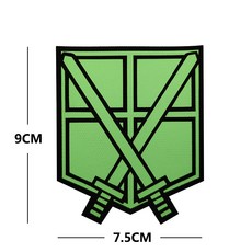 桃園出貨-進擊的巨人訓練兵團討伐之劍反光臂章魔鬼氈士氣章補丁繡花章 魔鬼氈臂章 士氣魔鬼氈, 綠色M00172-20, 1個