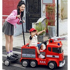 유아 전동 소방 차 리모컨 원격제어 구조대 크리스마스, 드라이브 4개 + 긴 배터리 수명 + 평생 보증, 빨간 소방차 지붕+소프트 휠 가죽 시트