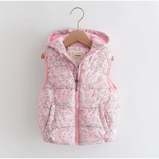 POKO 兒童連帽夾棉碎花背心，加絨加厚，歐美風格，休閒百搭
