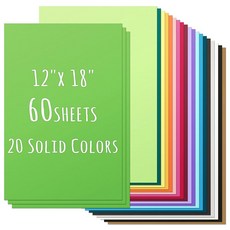 리브홀릭 60매 컬러 스톡 페이퍼 20 12 250 80파운드 카드 다양한 GSM 크리컷 제작용, 12x18 Inch