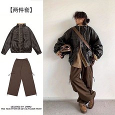 日系復古羊羔毛皮衣外套套裝, 1個, 【單件裝】黑色棉衣,XL 建議62.0-70.0kg