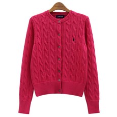 라파클럽 여성 라운드 꽈배기 니트 가디건 스웨터 면100%