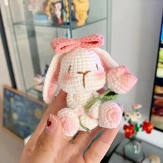 秋冬氛圍小兔子編織材料包 手作DIY毛綫卡通玩偶禮物 兒童手作祖母格毯子小兔子 閨蜜禮物, 鬱金香兔子材料+教程, 1個