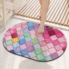 硅藻泥速乾防滑地墊，浴室、衛生間門口適用, 1個, 炫彩立方5-橢圓【5秒速吸】,40*60硅藻泥【加厚】款
