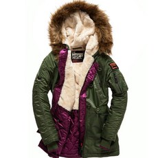 Superdry 極度乾燥 SD Parka N3B 加厚刷毛長版飛行夾克 防風風衣外套 軍綠, 軍綠,L, 1個