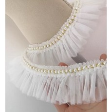 쉬폰 망사 레이스리본 55mm 진주테두리 가방 의류 인형옷 탑꾸 부자재 재료 90cm, 화이트, 1개