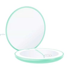 휴대용 LED거울 화장 거울 조명 소형 접이식 미니 플립 양면, 1개, 4. 민트색(건전지 2배 확대)