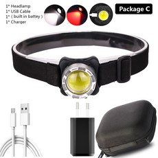 USB 충전식 헤드 라이트 COB LED 흰색 빨간색 조명 강력한 램프 내장 배터리 방수, Option C, Silver, CHINA, 6.Option C - Silver, 1개