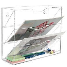 [ 813779 ] 아프로라 4단 포켓 벽걸이 파일 정리함 - 아크릴 수직 메일 폴더 홀더 벽 마운트 잡지 랙 사무실 가정 조리대용 하단 트레이 포함 투명, [ 813779 ] 아프로라 4단 포켓 벽걸이 파일 정