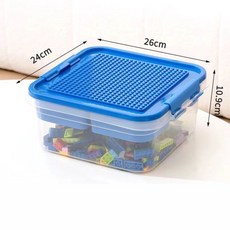 分層小顆粒樂高收納盒 防塵透明積木整理盒, 藍色【雙層收納丨趣味蓋板】, 1個