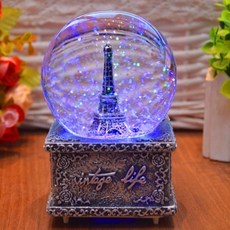 卡通小熊水晶球音樂盒 叮噹貓飄雪音樂彩燈八音盒 送同學禮物