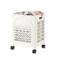 摺疊洗衣籃 附萬向輪 大容量 加厚PP材質 奶油白 透氣收納籃, 洗衣籃【大號帶輪】附萬象輪