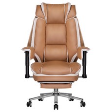 벤트론스 침대형 중역의자 하중150KG 게이밍 의자 컴퓨터 사무용 가죽의자 리클라이너 160도 틸팅조절 발받침대 2D팔걸이, 브라운