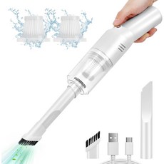 Auloeea 휴대용 미니 자동차 진공청소기 고출력 무선400g 충전식 책상 V06용, White