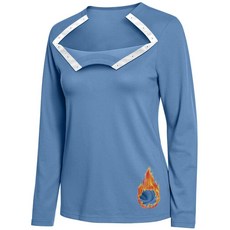 Chemo Port 여성용 보온 셔츠 플리스 안감 보온 레이어 어깨 수술 후 회복 셔츠 화학 요법 의류 블루. XL