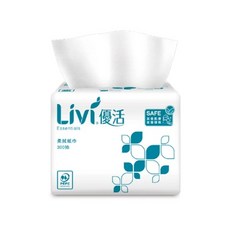 Livi優活 Essentials 柔拭紙巾300抽，原生紙漿，柔軟親膚，抽取式面紙, 1個, 300張