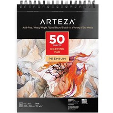 ARTEZA 드로잉 페이퍼 패드 20.3 x 25.4cm(8 10인치) 2팩 각 50장 나선형 바운드 아티스트 북 내구성 있는 중성 화이트 스케치 용지 191255