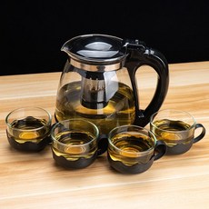 桃園出貨 飄逸杯 1000/2000ML 耐熱玻璃大容量泡茶壺 花茶壺水壺, 2000ML套裝【一壺+4蓮花杯】, 1個