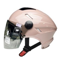 雙鏡片雪帽 附長鏡片 內墨鏡 輕量半罩式安全帽 通風透氣 可拆洗內襯 流線型設計, 法國粉