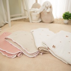 네이처스티치 볼빨간 아기동물들 자수 6중 거즈 양겹 블랭킷 애착이불 4계절이불 (베개증정), 아기곰