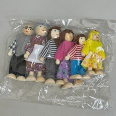 現貨木製人偶E9P一家人六人玩偶，木製家家酒人偶，手偶具商檢合格，益智親子娃，關節人玩具, 1個, 袋裝