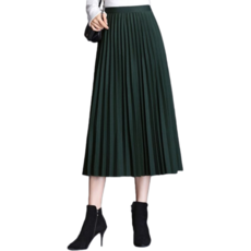 Makone 여성 가을 겨울 하이웨스트 A라인 솔리드 플리츠 밴딩 롱 스커트