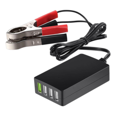 배터리 클립이 있는 휴대용 DC 12V/24V ~ 5V 4포트 USB 충전기 멀티포트 어댑터 기타 스마트폰 및 태블릿, 한개옵션0