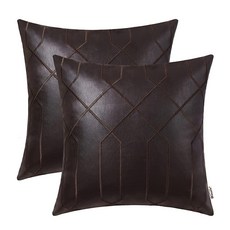BRAWARM 인조 가죽 베개 커버 30.5 x 50.8cm12 20인치 그레이 요추 2팩 기하학적 자수 장식 쿠션 거실 소파 침대 가정용 184203, 브라운 - 기하학 - B