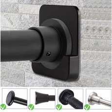 免打孔壁貼伸縮桿支架(黏貼螺絲兩用 衣櫥支撐), 黑色, 2件