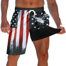 Westwolf 압축 안감이 있는 남성용 수영 트렁크 22.9cm(9인치) 퀵 드라이 보드 반바지 H 화이트 레드 XXL 206603