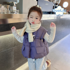 세븐스타AD6190여아 키즈 주니어 겨울 가을 봄 고퀄 면혼방 퀄팅 누빔 솜혼방 다운패딩 포켓 하이넥 베이직 집업 루즈핏 조끼 베스트 경량 소프트 방한 보온 데일리룩