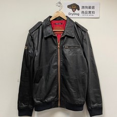 Superdry Benjamin 縮口合身 黑色 真皮 飛行夾克 外套 銅色五金限量版, 黑,L, 1個