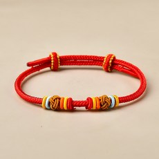 愛屋吉屋手工編織紅繩手鍊，可調節金珠本命年手環，男女款DIY幸運繩, 紅色, 1個