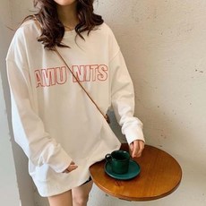 여성패션 포인트 라운드넥 데일리 맨투맨 티셔츠, 아이보리, FREE