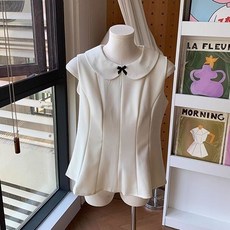 白色娃娃領吊帶背心女秋季蝴蝶結韓系修身短款無袖百搭上衣韓系