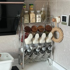 3층 와인랙 주방 양념선반 소형 가정용 테이블형 와인 보관 선반 정리대 진열대 소스정리, 1개, 4단 스테인리스스틸