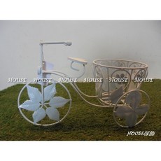 House傢飾館 鄉村風格 洗白葉子鐵製三輪車花架, 1個